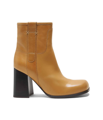 Free People Naomi Ankle Heel Women’s Boots - Leather Upper - Textile Lining - Cushioned Footbed - Block Heels Caramel Cafe EU 41 (US Women's 11) M
