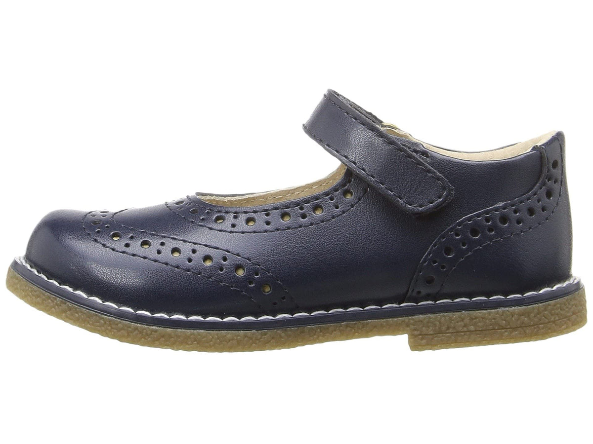 FOOTMATES Lydia Leather Mary Jane Girls Party Dress Flats Shoes with Custom-Fit Insoles, Slip-Resistant Non-Marking Outsoles - for Toddlers and Little Kids, Ages 1-8 2 Little Kid Navy