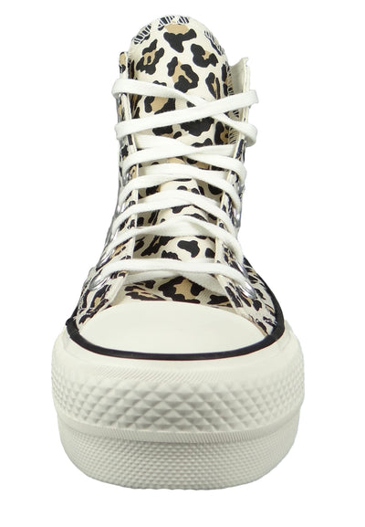 Converse Women's Chuck Taylor All Star Leopard Platform High Top Sneakers, Driftwood/Light Fawn/Black, 8.5 Medium US