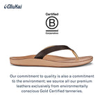 OLUKAI Nonohe Women's Beach Sandal, Premium Full-Grain Leather Flip-Flops, All-Day Support & Breathable Lining, Wet Grip Sole & Easy Slip-On Design 9 Dk Java/Golden Sand