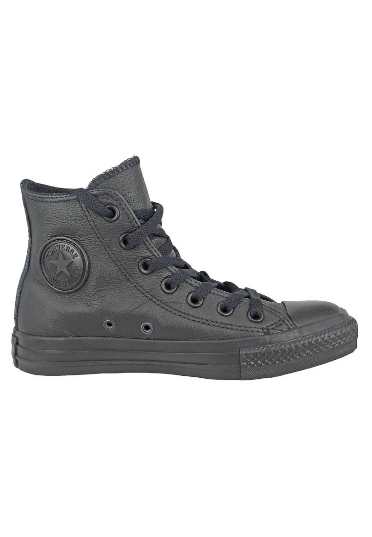 Converse Women's Chuck Taylor All Star Leather Hi Sneaker, Black Mono, 3.5