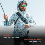 Simms Challenger Solar Hoody for Men - UPF 30+ Long Sleeve Fishing Sun Shirt with Hood, Breathable & Moisture-Wicking Fabric, (Sea Breeze Daze/White, Large)