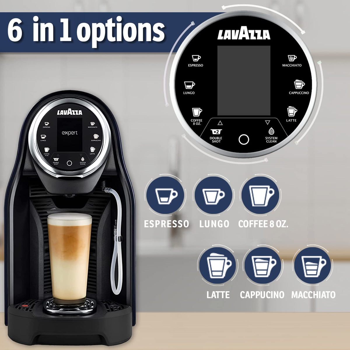 Lavazza Coffee Maker Classy Pro LB1201, 18.6 Fl Oz Tank & Direct Water Connection Single Serve Espresso Machine & Blue Capsules 100-Pack Top Class Barista at Home