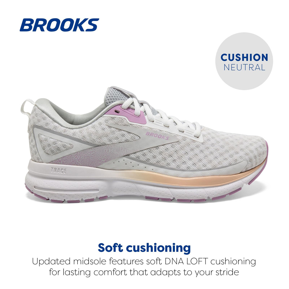 Brooks Women’s Trace 3 Neutral Running Shoe - White/Orchid/Apricot - 11.5 Medium