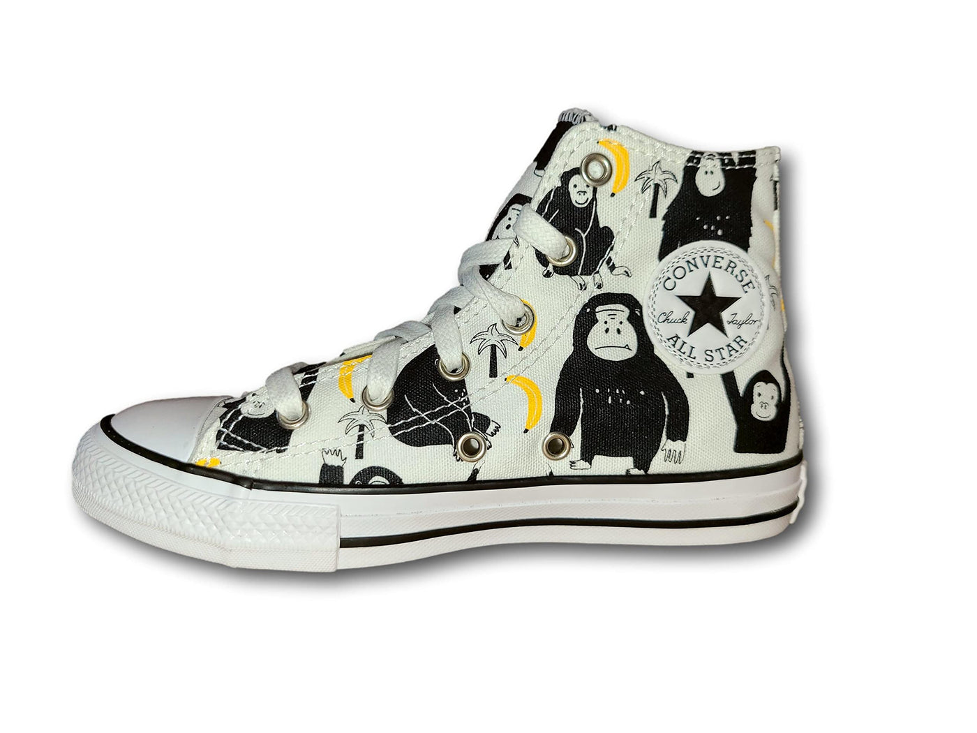 Converse Unisex-Child Chuck Taylor All Star Canvas High Top Sneaker, White/Black/Yellow, 3 Little Kid