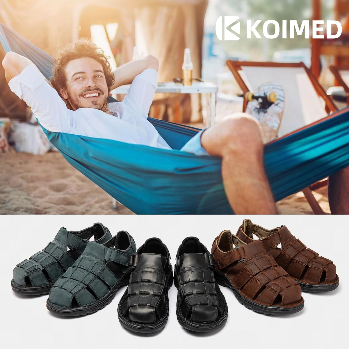 KEENPACE Men's Fisherman Leather Sandals Summer Outdoor Sport Beach Hiking Casual Dress Sandles With Comfortable Memory Foam Adjustable Back Strap Closed Toe