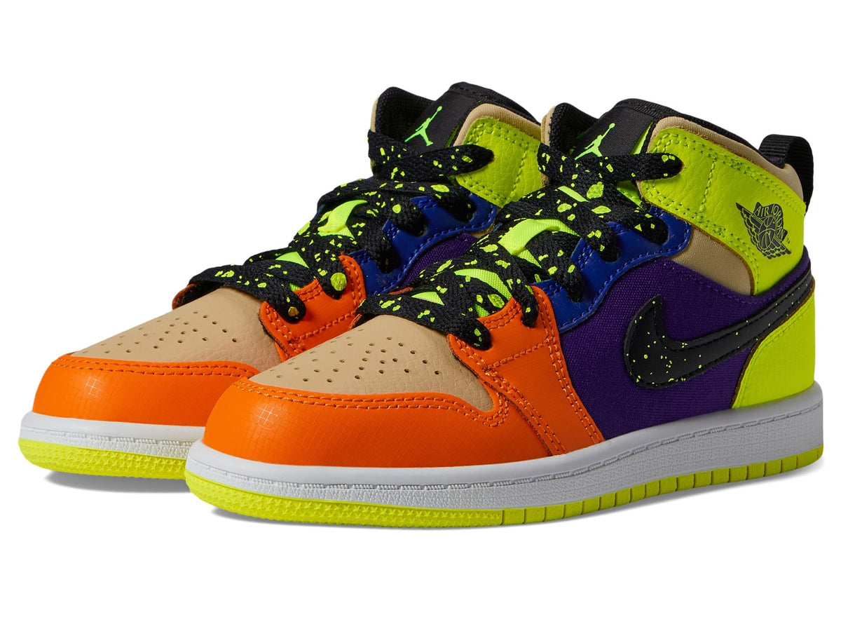 Jordan Boy's 1 Mid SE (Little Kid) Volt/Black/Vivid Orange/Team Gold/Electro Purple/Radiant Blue 2 Little Kid M