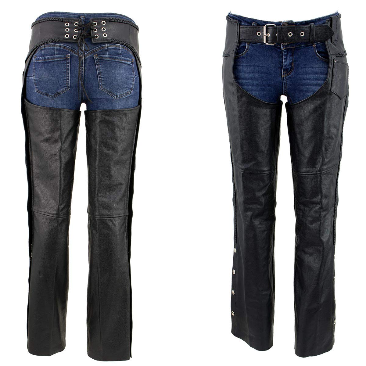 Xelement 7701 Women's Black 'Braided' Leather Motorcycle Chaps - 8