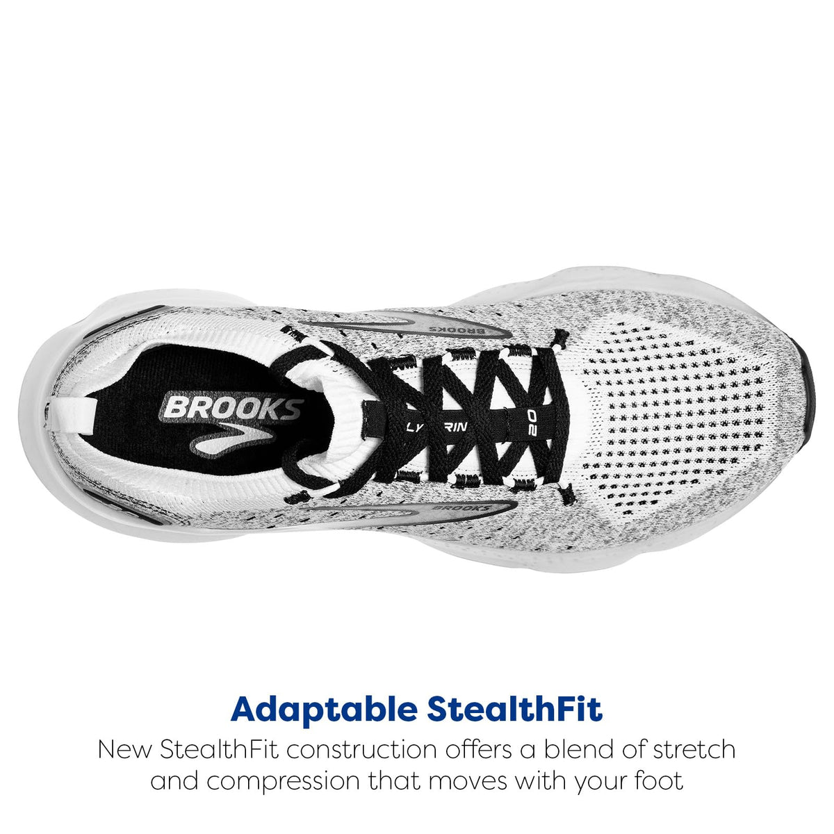 Brooks Men’s Glycerin StealthFit 20 Neutral Running Shoe - White/Grey/Black - 7 Medium