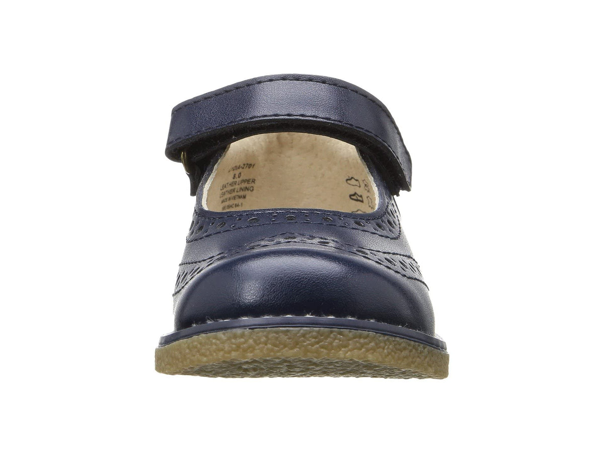 FOOTMATES Lydia Leather Mary Jane Girls Party Dress Flats Shoes with Custom-Fit Insoles, Slip-Resistant Non-Marking Outsoles - for Toddlers and Little Kids, Ages 1-8 2 Little Kid Navy