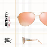 BURBERRY BE3080 12357J 59M Matte Gold/Brown Mirror Rose Gold Aviator Sunglasses For Women+ BUNDLE With Designer iWear Eyewear Kit