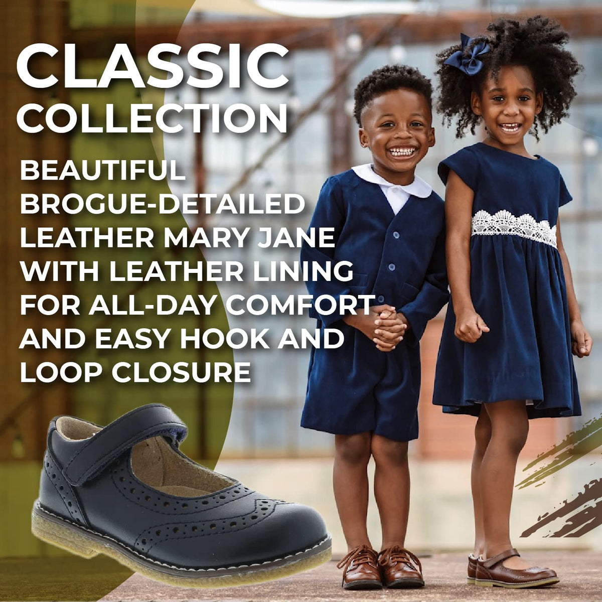 FOOTMATES Lydia Leather Mary Jane Girls Party Dress Flats Shoes with Custom-Fit Insoles, Slip-Resistant Non-Marking Outsoles - for Toddlers and Little Kids, Ages 1-8 2 Little Kid Navy