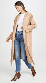 Line & Dot Women's Linda Fringe Coat, Camel, Tan, L