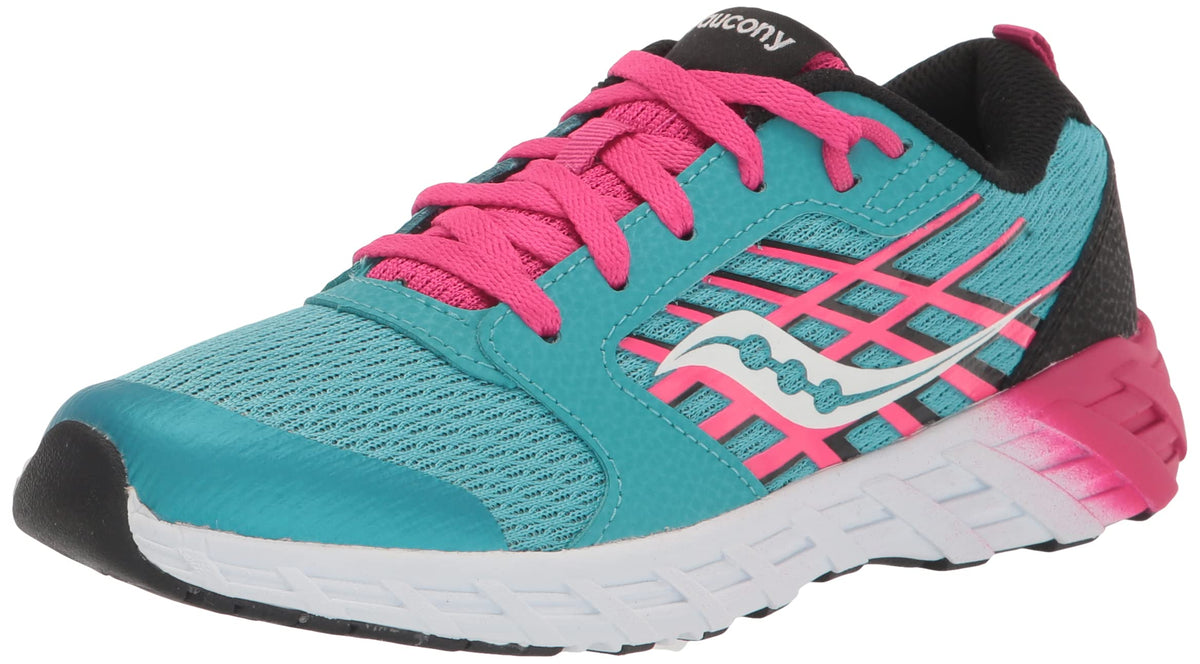 Saucony Wind 2.0 Running Shoe, Turq/Pink/Black, 4 US Unisex Big Kid