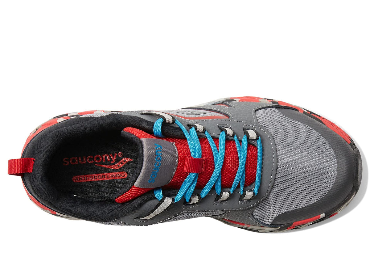 Saucony Wind Shield 2.0 Running Shoe, Grey/RED, 7 Wide US Unisex Big_Kid