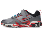 Saucony Wind Shield Alternative Closure 2.0 Running Shoe, Grey/RED, 2 Wide US Unisex Big_Kid