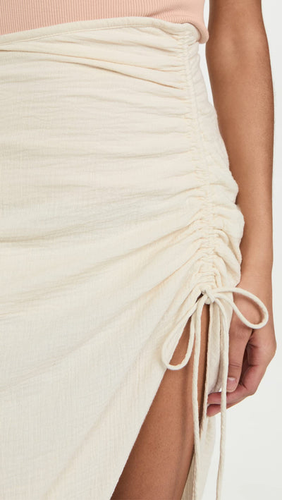 Free People Women's Natural Cerine Ruched Midi Skirt, Ivory, Off White, 8