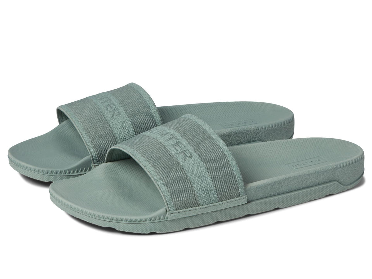 Hunter Original Elastic Slide Slippers for Women - Textile Upper, Cushioned Footbed, and Open Toe Sweet Gale Green 10 M