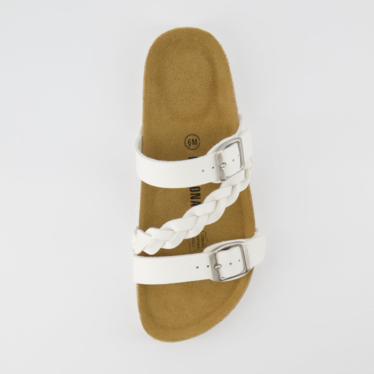 CUSHIONAIRE Women's Cork Footbed Sandal - Comfortable, Adjustable Straps, Arch Support, Wide Widths Available, Boho Chic Summer Slides, White 9.5W