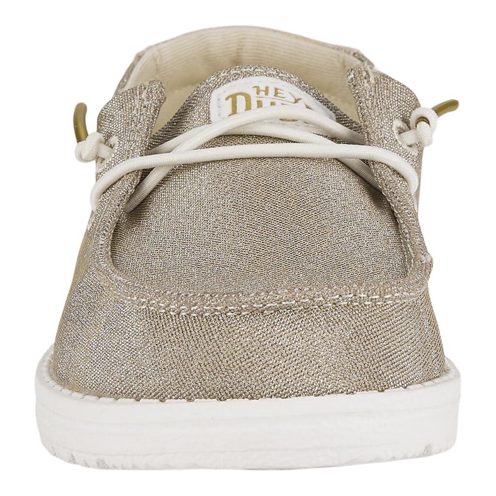 HEYDUDE Girl's Wendy Y Metallic Sparkle Gold Size 4 | Youth's Shoes | Youth Slip-on Loafers | Comfortable & Light-Weight