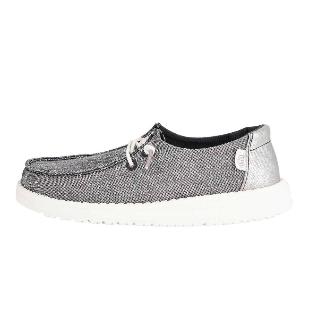 HEYDUDE Girl's Wendy Y Metallic Sparkle Charcoal Size 6 | Youth's Shoes | Youth Slip-on Loafers | Comfortable & Light-Weight