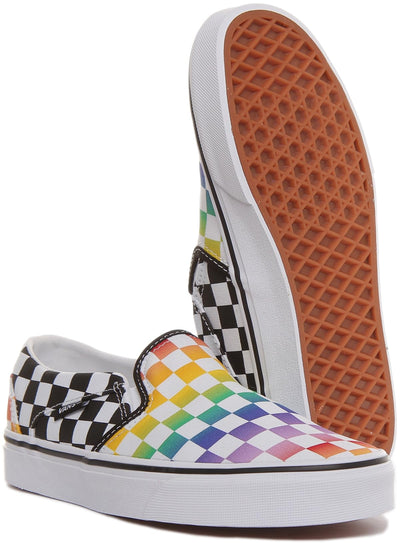 Vans Women's Asher Sneaker, Rainbow Check Black White, 6