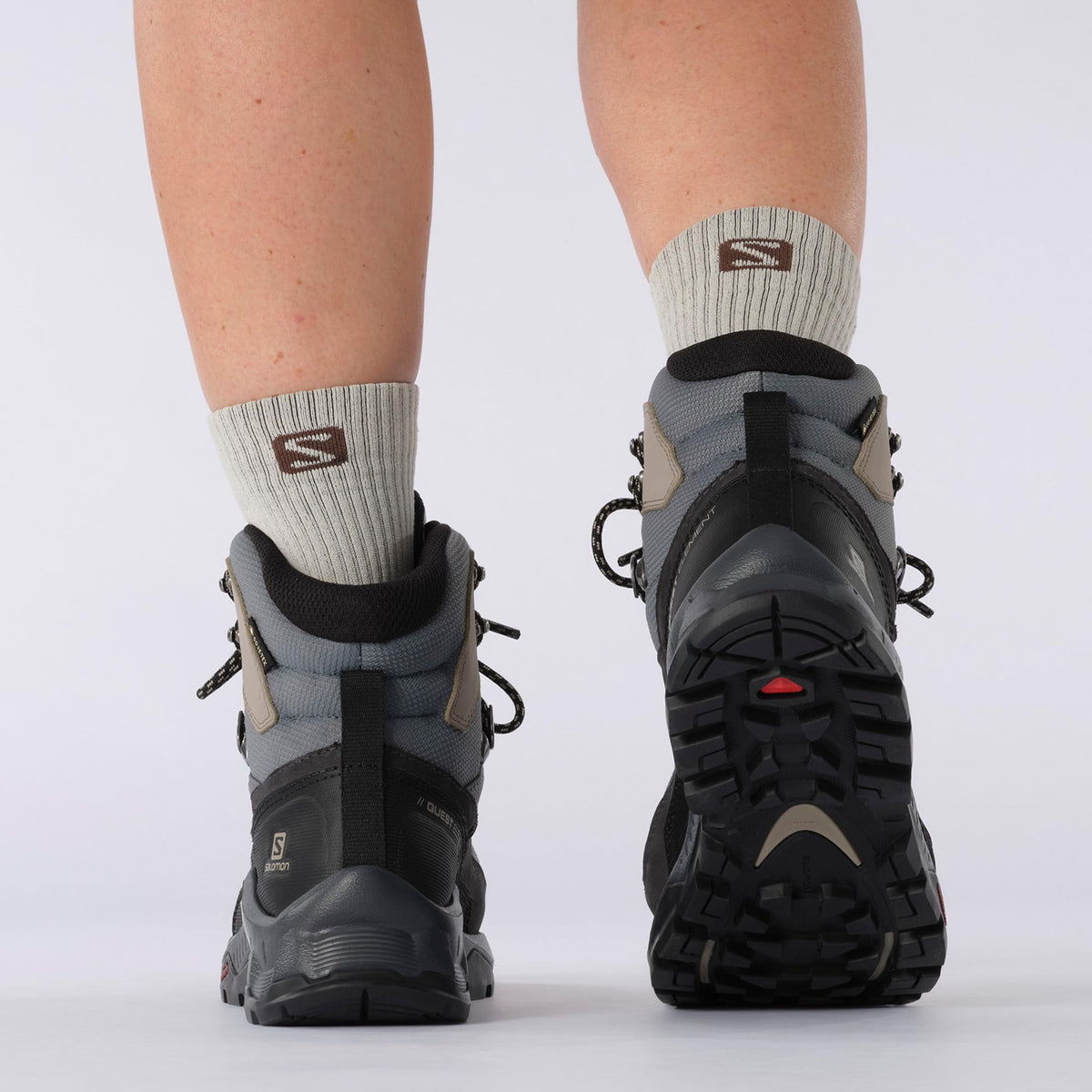 Salomon Women’s Quest Element Gore-Tex, Waterproof Neutral Leather Hiking Boots - Ebony/Rainy Day/Stormy Weather - 6