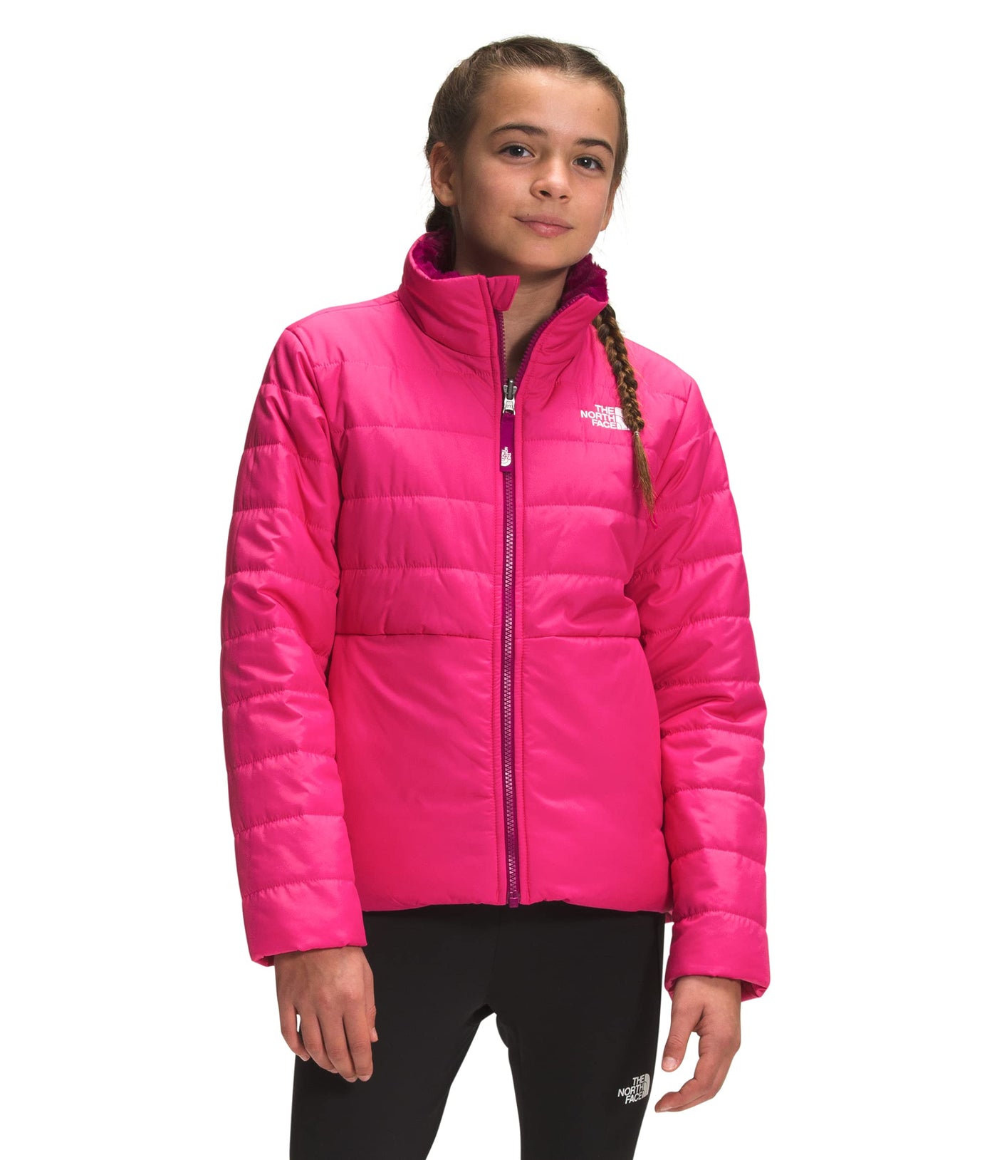 THE NORTH FACE Girls' Reversible Mossbud Swirl Jacket, Cabaret Pink, Small