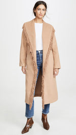 Line & Dot Women's Linda Fringe Coat, Camel, Tan, L