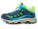 Merrell Moab Speed Mid Waterproof Hiking Boot, Navy/HI VIZ, 2.5 Wide US Unisex Big_Kid