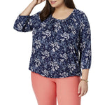Michael Michael Kors Womens Plus Floral Blouson Pullover Top Navy 2X