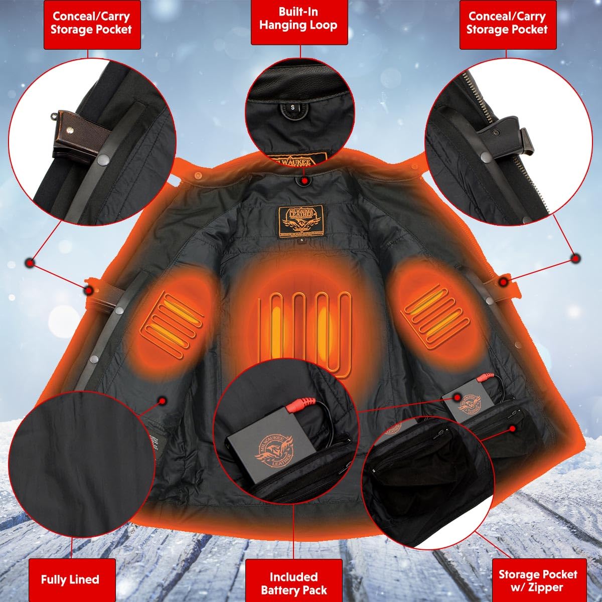 Milwaukee Leather Men's Standard MLM1513 Vented Scooter Jacket with Heated Technology, Black, Small