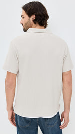 FRAME Men's Short Sleeve Jacquard Polo, Light Khaki, Off White, M