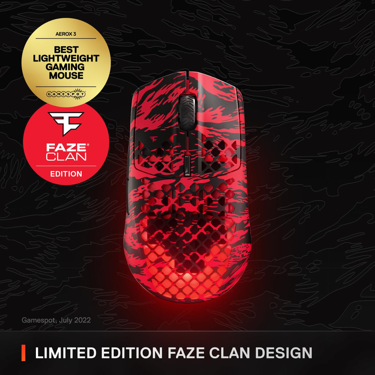 SteelSeries Aerox 3 Wireless: Faze Clan Edition — Holey RGB Gaming Mouse — 18K DPI TrueMove Air Optical Sensor — Ultra-Lightweight Water Resistant Design