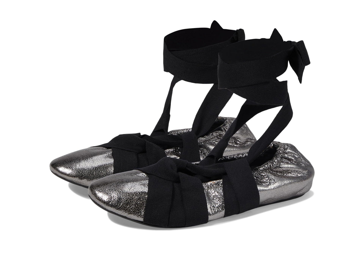 Free People Cece Wrap Flat Ballet Shoes for Women - Leather Upper - Elastic Back Opening - Self-tie Closure Pewter EU 37 (US Women's 7) M