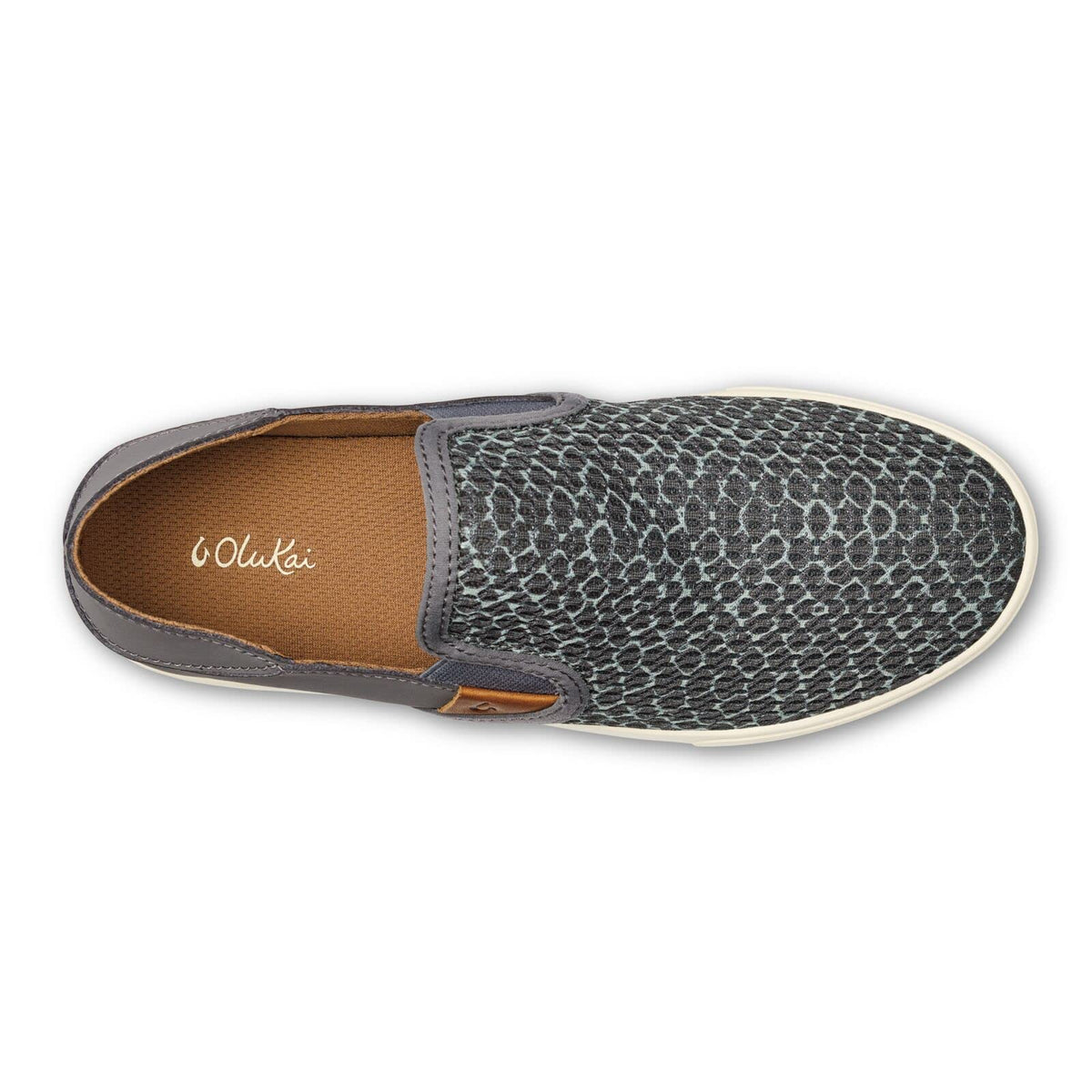 OLUKAI Women's Pehuea Pa'i Slip-On Sneakers, Lightweight Shoes, All-Day Comfort, Breathable Mesh Design, Charcoal/Mo'o, 5
