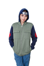 Ripple Junction Naruto Shippuden Kakashi Hatake Cosplay Military-Style Men's Hoodie With Headband (Green, XX-Large)