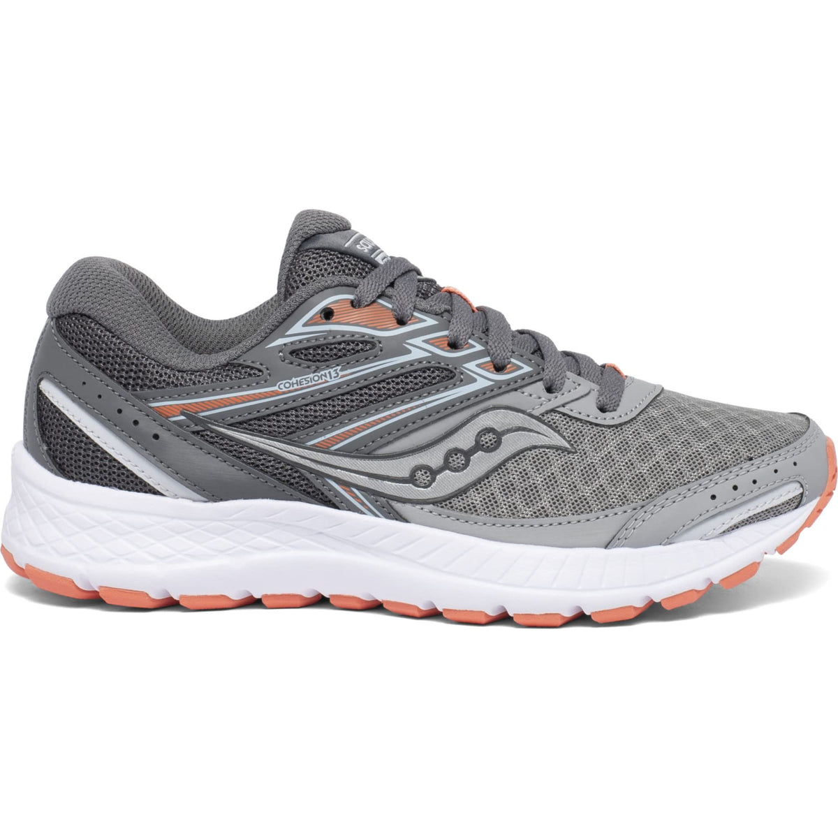 Saucony Women's Cohesion 13 Running Shoe, Alloy/Coral/Sky, 5