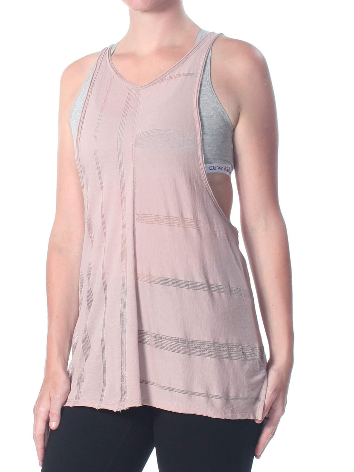 FP Movement by Free People Womens Racerback Shadow Stripe Tank Top Beige S