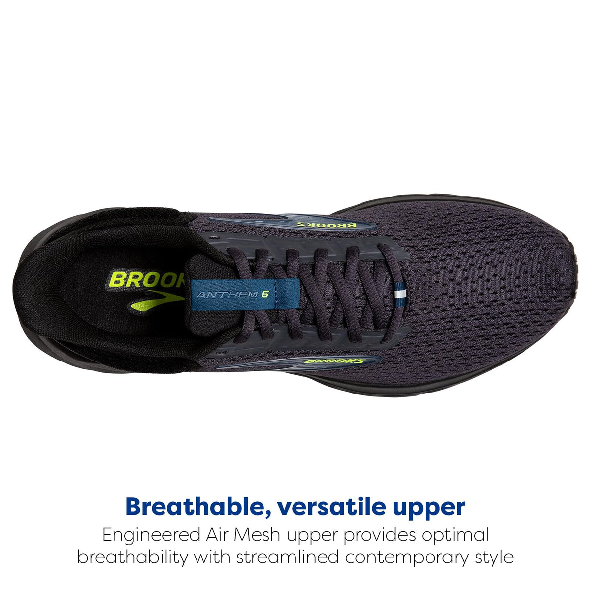 Brooks Men’s Anthem 6 Neutral Running Shoe - Ebony/Black/Blue - 8.5 Medium