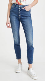 7 For All Mankind High-Waist Ankle Skinny Exposed Buttons in Stellar Stellar 33 28