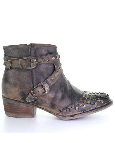 Circle G Women's Harness and Studs Fashion Booties Round Toe Black 7.5 M