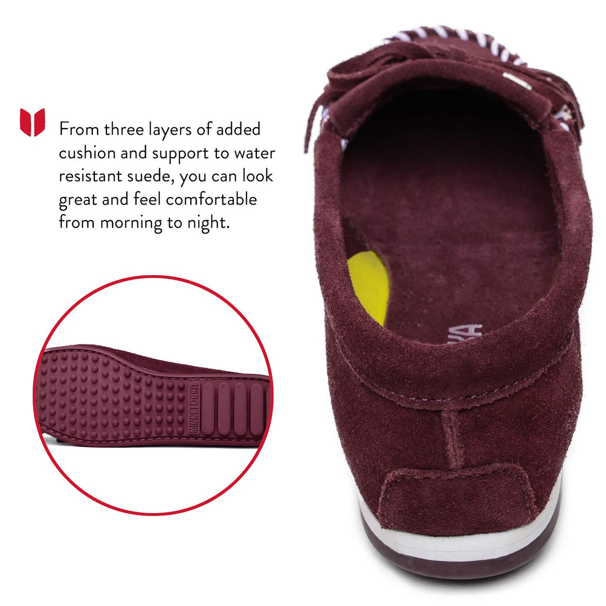 Minnetonka Kilty Plus Bordeaux Suede 8.5 M