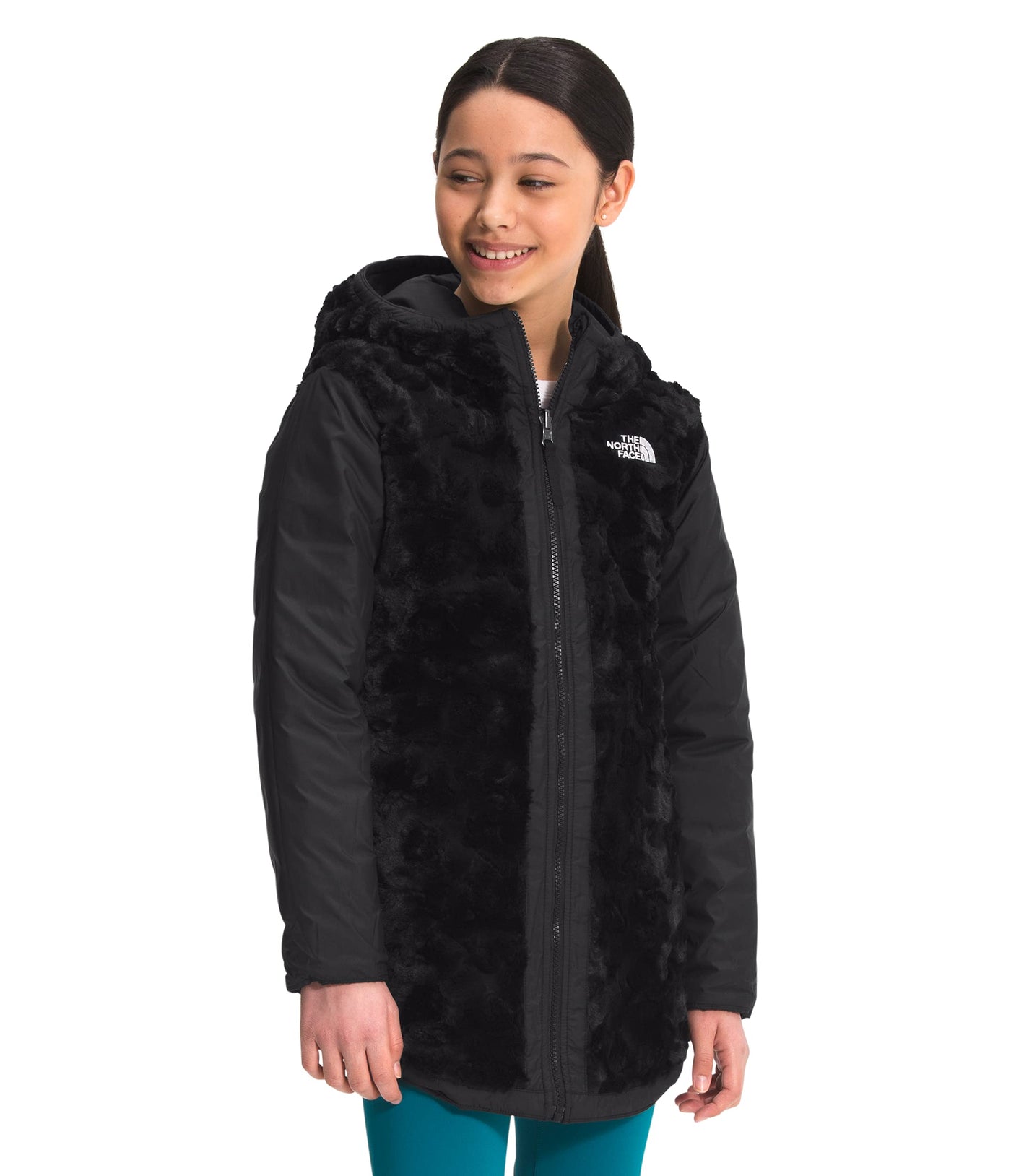 The North Face Girls' Reversible Mossbud Swirl Parka, TNF Black, XS