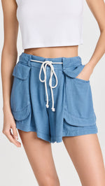 Free People Women's Off Shore Utility Shorts, Mediterranean, Blue, M