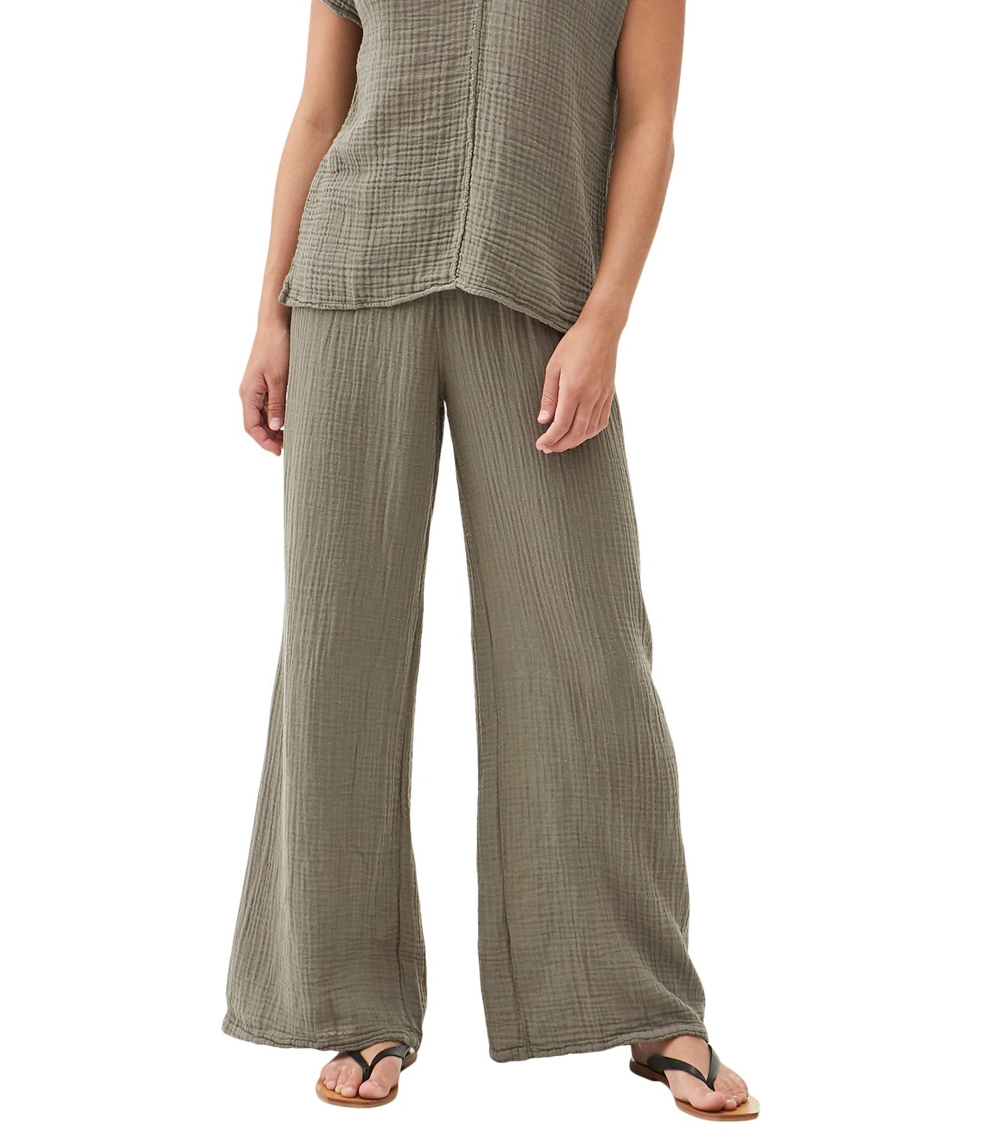 Michael Stars Susie Double Gauze Smocked Wide Leg Pants Olive MD (US 6-8) 32