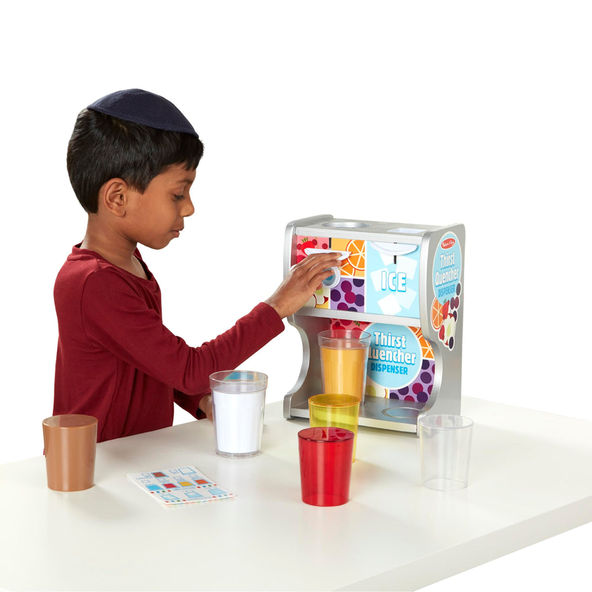 Melissa & Doug Thirst Quencher Wooden Drink Dispenser Pretend Play Set With Cups, Juice Inserts, Ice Cubes Pretend Play Soda Fountain, Food Sets For Kids Kitchen, For Kids Ages 3+ -