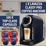 Lavazza Coffee Maker Classy Pro LB1201, 18.6 Fl Oz Tank & Direct Water Connection Single Serve Espresso Machine & Blue Capsules 100-Pack Top Class Barista at Home