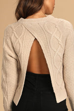Lulus Women's Back to Cozy Cable Knit Backless Sweater, Beige, Size Medium