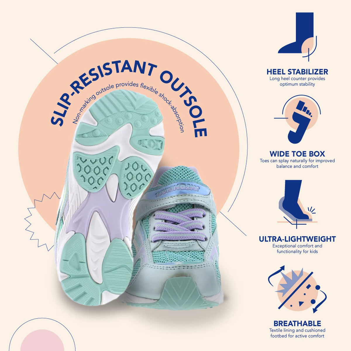 TSUKIHOSHI 3537 GLITZ Strap-Closure Machine-Washable Child Sneaker Shoe with Wide Toe Box and Slip-Resistant, Non-Marking Outsole - For Toddlers and Little Kids, Ages 1-8 Little Kid (4-8 Years) 11 Little Kid Mint/Lavender